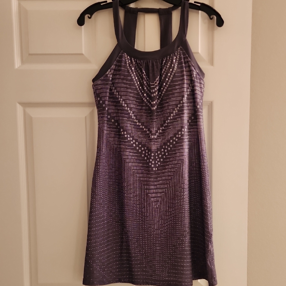 PrAna Grey and White Graphic-print Halter Dress w/built-in Bra w/removable pads